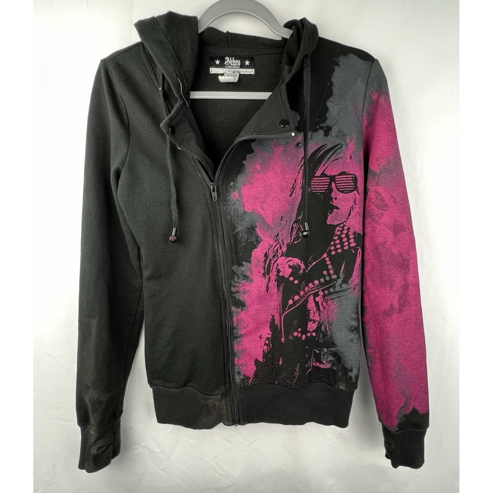 Abbey Dawn Avril Lavigne Hoodie Large Y2K Scene Emo Punk Black Pink Zip Up